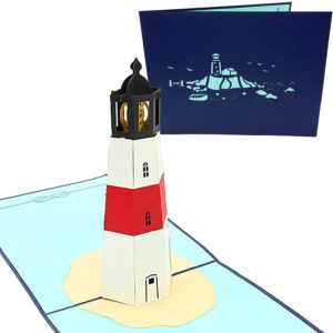 PopLife Lighthouse Island 3D Pop Up Greeting Card for All Occasions - Travellers, Coastal and Adventure Lovers - Folds Flat for Mailing - Birthday, Mother’s Day, Graduation, Retirement, Anniversary