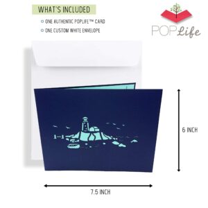 PopLife Lighthouse Island 3D Pop Up Greeting Card for All Occasions - Travellers, Coastal and Adventure Lovers - Folds Flat for Mailing - Birthday, Mother’s Day, Graduation, Retirement, Anniversary