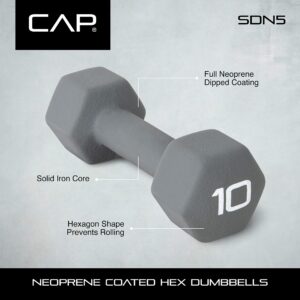 CAP Barbell Neoprene Coated Dumbbell Weight, Single, 10 Lb, Gray