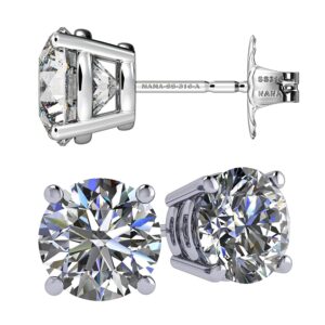 nana jewels jewels round cz stud earrings ss316 surgical steel & sterling silver cubic zirconia - 10.0mm (8.00cttw) platinum