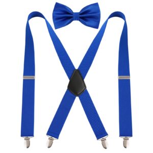 alizeal suspender and bow tie for men x shape elastic adjustable braces, royal blue