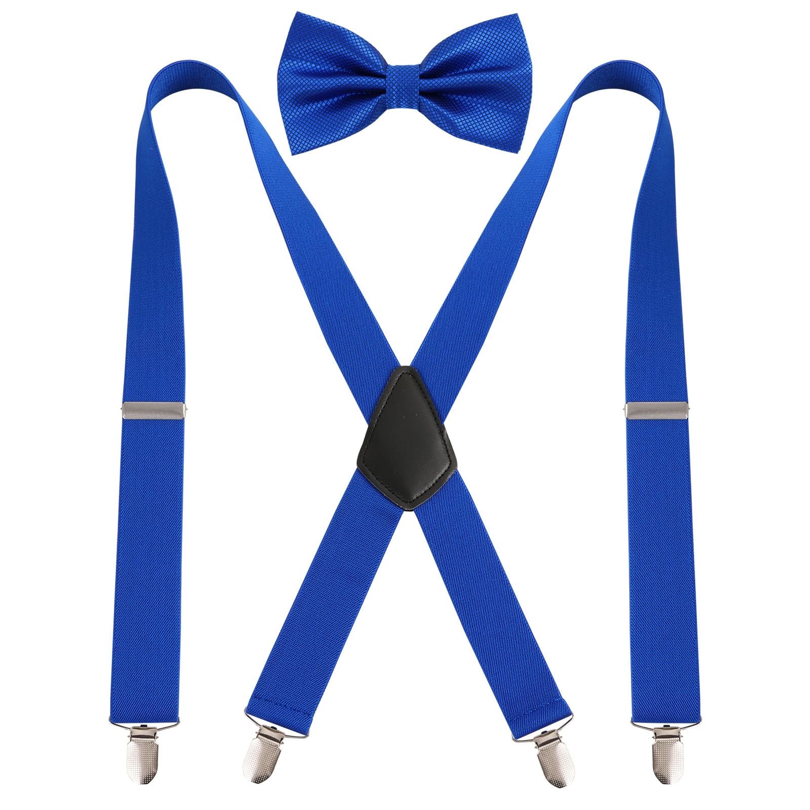 Alizeal Suspender and Bow Tie for Men X Shape Elastic Adjustable Braces, Royal Blue