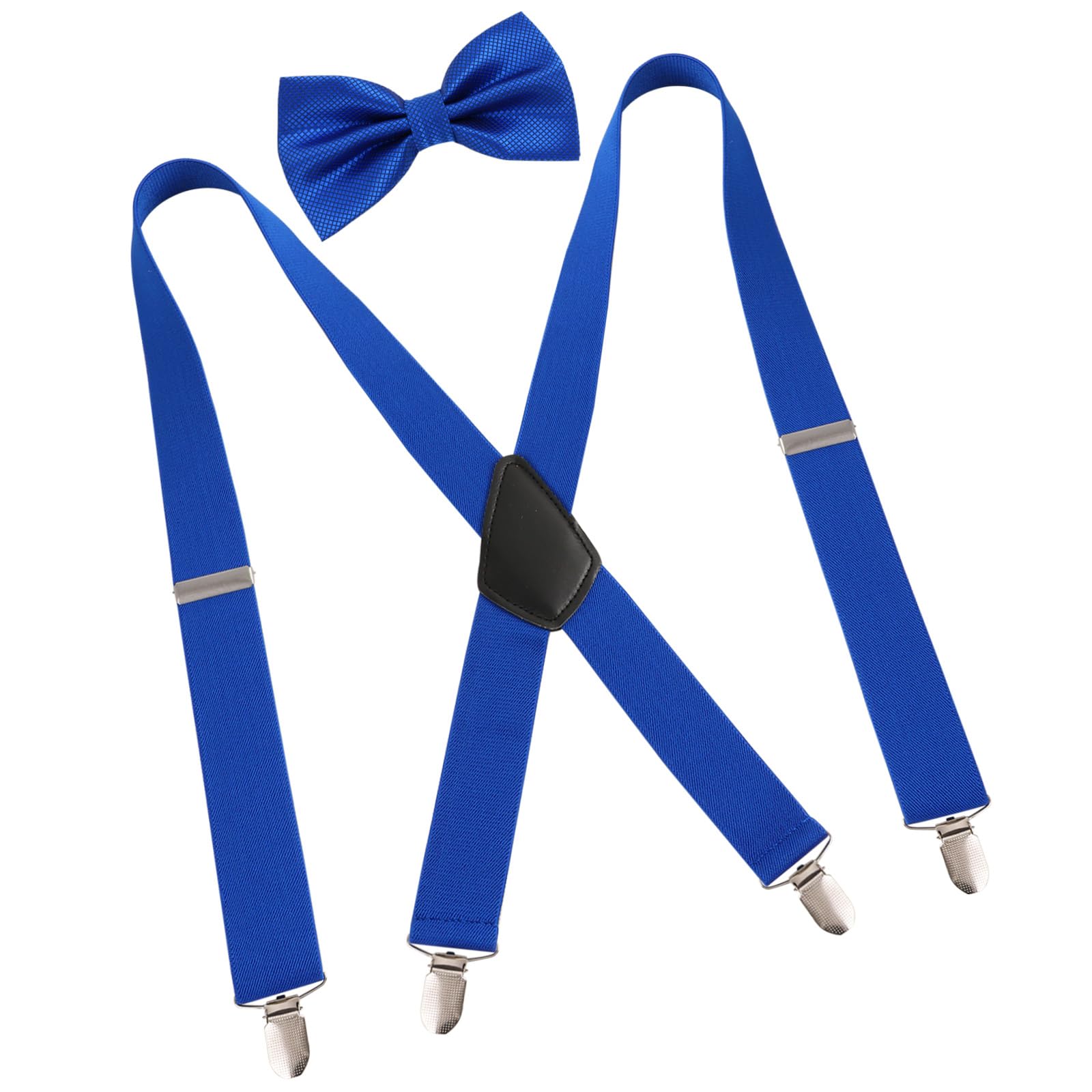 Alizeal Suspender and Bow Tie for Men X Shape Elastic Adjustable Braces, Royal Blue