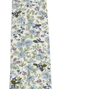 Mens Charm 100% Cotton Floral Print Ties - Slim Neckties - Wedding - Groomsmen (Sage Green and Blue)