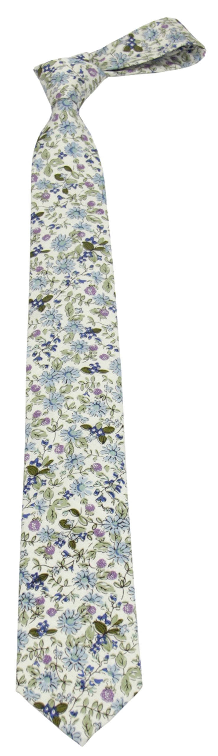 Mens Charm 100% Cotton Floral Print Ties - Slim Neckties - Wedding - Groomsmen (Sage Green and Blue)