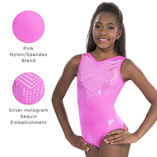 GK Girls Pink Diamonds Leotard - One Piece Outfit for Gymnastics, Dance, Ballet (AS, Pink)