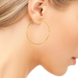 14k Gold Round Polished Hoop Earrings, (50mm) 2" Diameter (Yellow Gold)