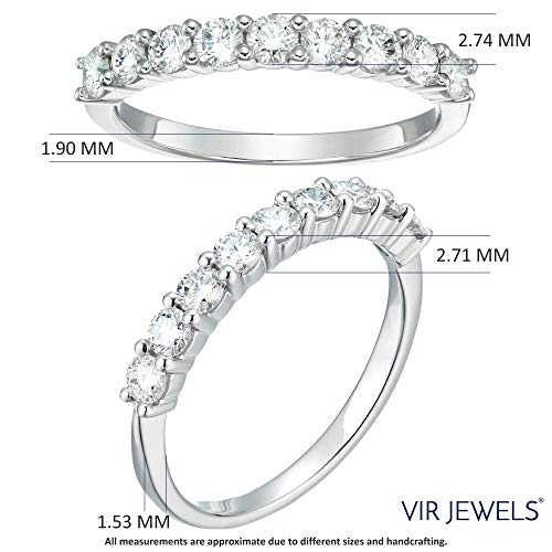 VIR JEWELS 3/4 carat (ctw) Diamond Wedding Anniversary Band for Women, Round Diamond Engagement Ring 14K White Gold 9 Stones Prong Set 0.75 cttw, Size 7