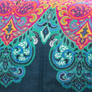 Lush Decor Boho Chic Reversible Cotton Quilt 3-Piece Set, Full/ Queen, Turquoise & Navy - Bright Paisley Print, Vibrant & Colorful Bohemian Bedding Set