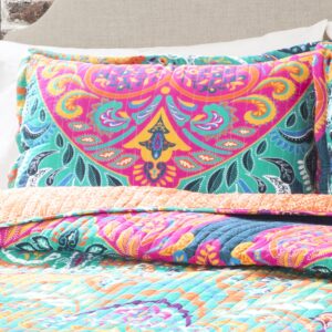 Lush Decor Boho Chic Reversible Cotton Quilt 3-Piece Set, Full/ Queen, Turquoise & Navy - Bright Paisley Print, Vibrant & Colorful Bohemian Bedding Set