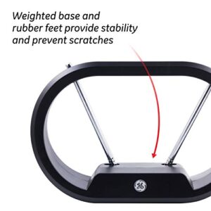 GE Modern Loop Rabbit Ears Indoor TV Antenna, 15 inch Extendable Dipoles, 4K 1080P VHF UHF, Tabletop Antenna, Digital HDTV Antenna, Smart TV Compatible, 4ft Coaxial Cable, Black, 33675