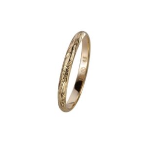 Arthur's Jewelry 14K solid yellow gold hand engraved Hawaiian princess scroll band ring 2mm size 7