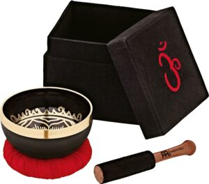 meinl sonic energy ornamental om singing bowl with resonant mallet, cushion and gift box — made in india — for meditation, yoga and sound healing therapy, 4.33", 2-year warranty (sb-om-300)