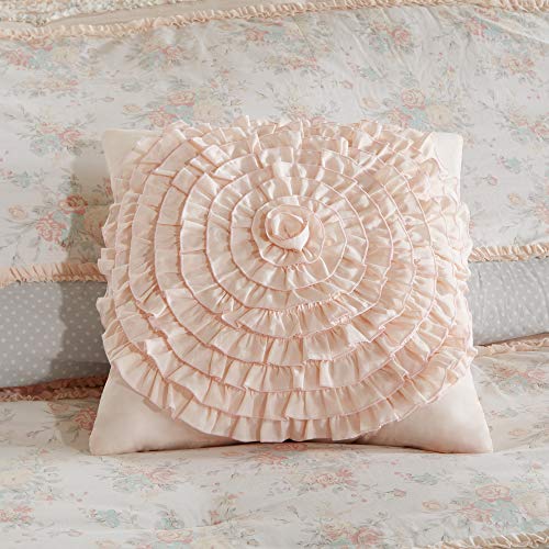 Madison Park Cotton Comforter Set - Shabby Chic Cottage Design All Season Down Alternative Bedding, Matching Shams, Bedskirt, Decorative Pillows, Queen (90 in x 90 in), Serendipity Peach, 9 Piece