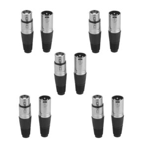 eightnoo 5 male + 5 female 3 pin xlr solder type microphone line plug connector mic audio socket (pack of 10)