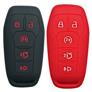 coolbestda 2pcs silicone key fob cover case protector remote skin holder for 2015 2016 2017 ford explorer edge mustang f-150 fusion lincoln mkz mkc m3n-a2c31243300