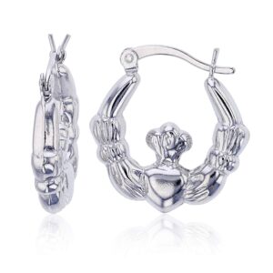 Sterling Silver Polished Graduated Irish Claddagh Celtic Hoop Earrings for Women | 2.85x18mm Round Hoop Earrings | Secure Snap Bar Closure | Shiny Classic Earrings