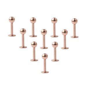 Ruifan 10PCS 16G Rose Gold 316L Stainless Steel 3mm Ball Labret Monroe Lip Ring/Tragus/Helix Earring Stud Barbell,6mm Bar Length Body Piercing Jewelry