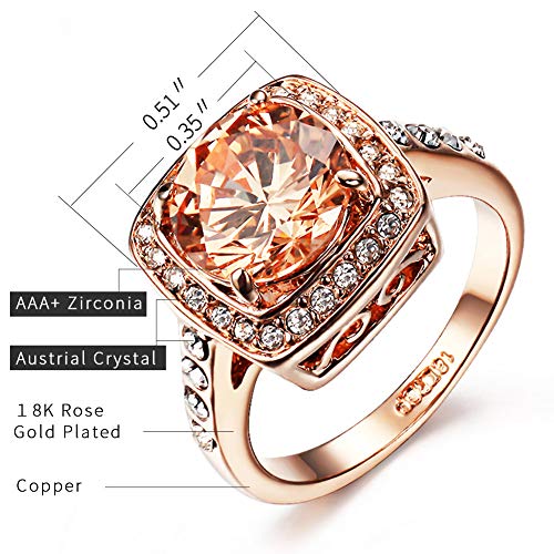 Acefeel Yellow Shinning Cubic Zirconia Topaz Rings For Women 18K Rose Gold Plated (Yellow, 7.5)