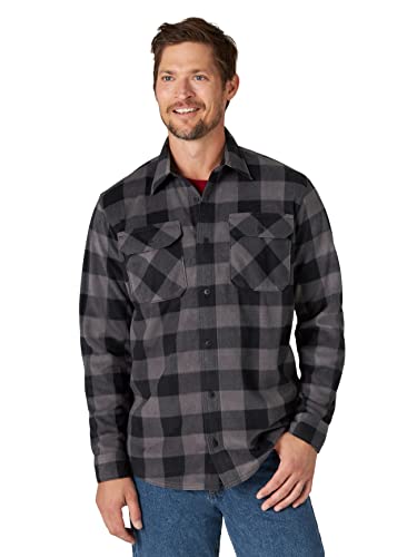 Wrangler Authentics Men's Long Sleeve Heavyweight Fleece Shirt Gray Buffalo Plaid Medium