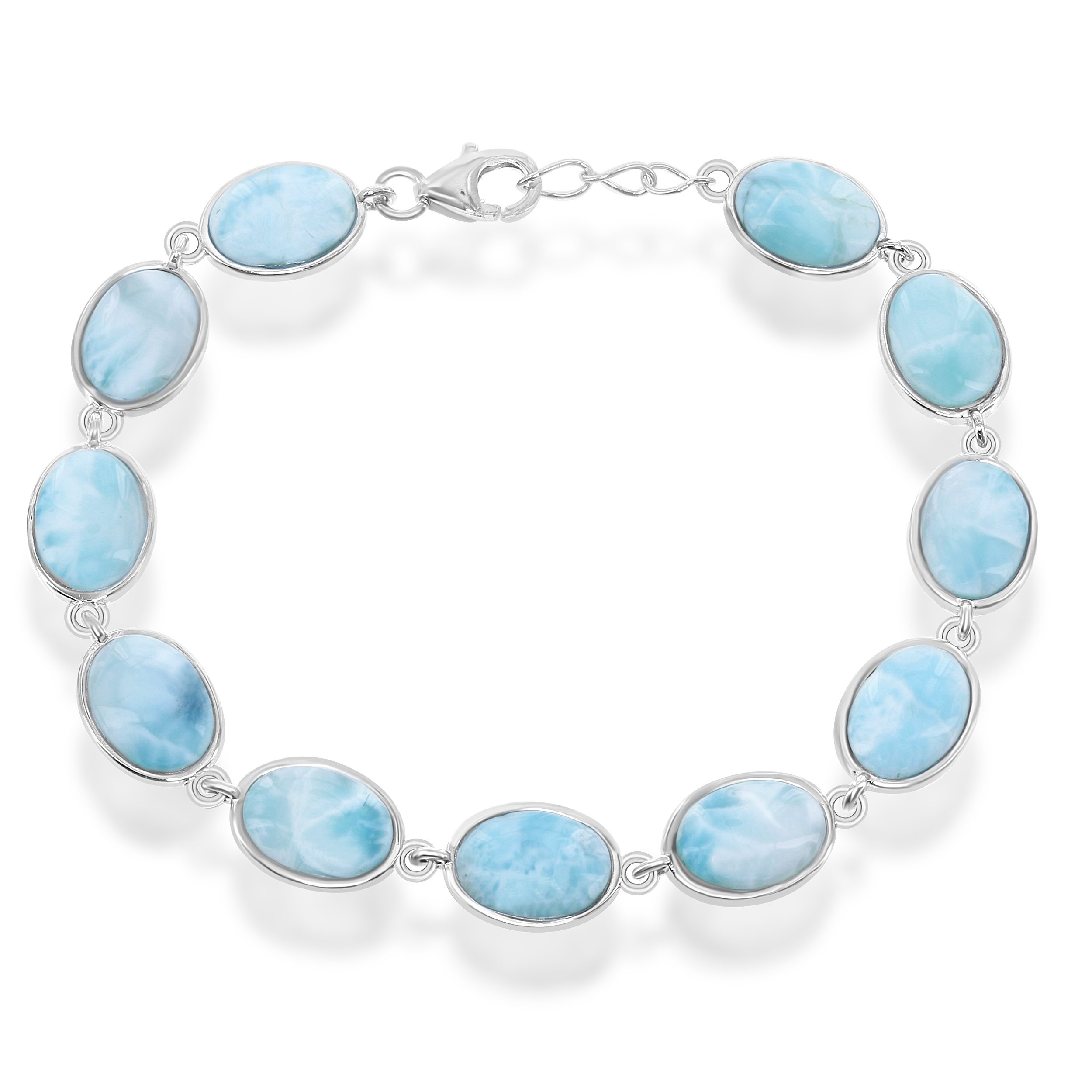 Sterling Silver 7.5" Oval Natural Larimar Link Bracelet