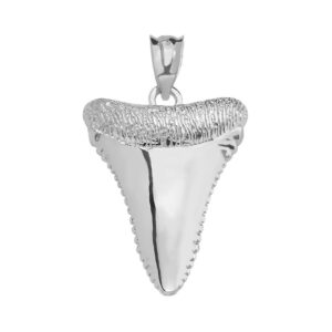 shark tooth lucky charm pendant in polished 925 sterling silver