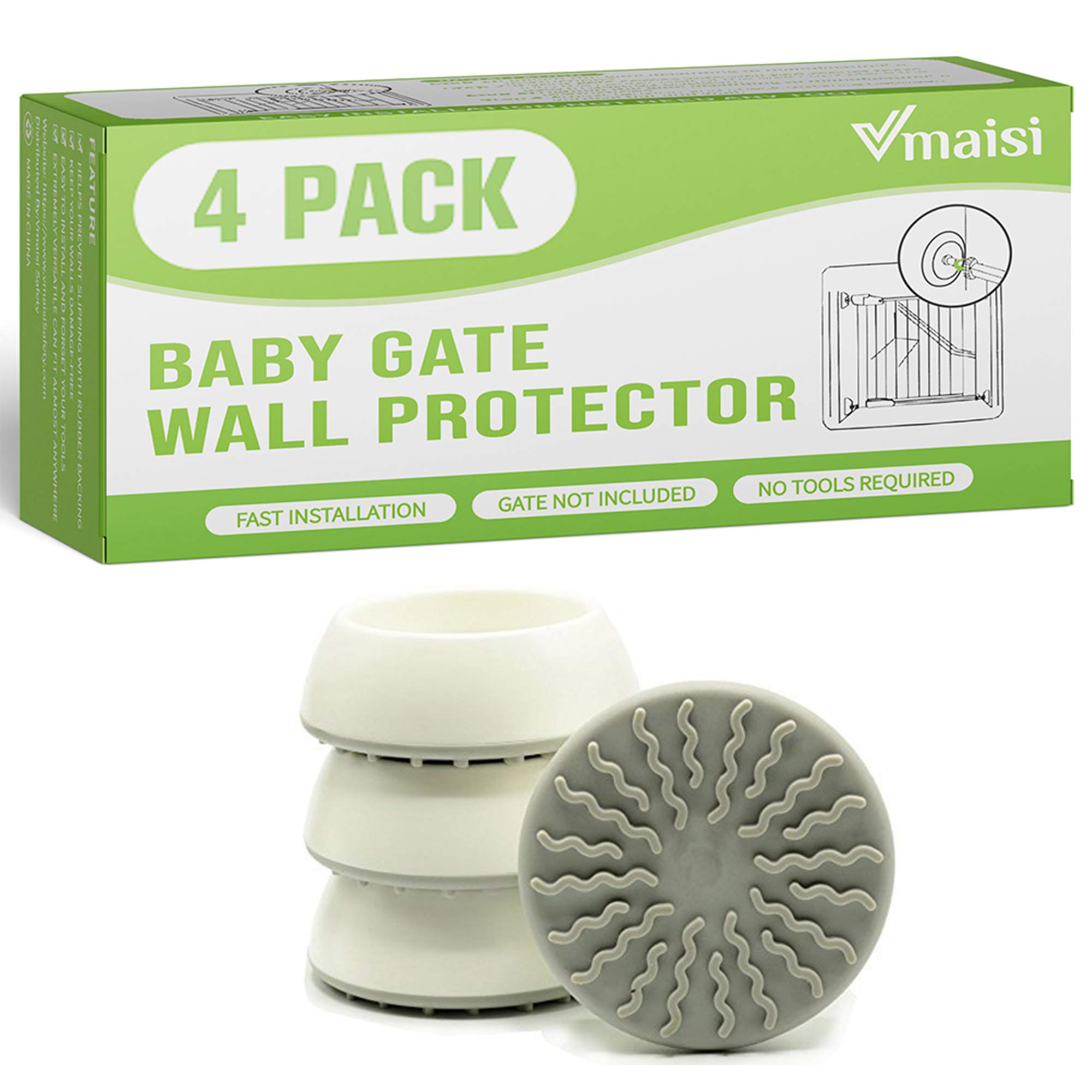 vmaisi Baby Gate Wall Protector - Protect Walls & Doorways from Pet & Dog Gates - Pressure Mounted Gates Work on Stairs - 4 Pack Gates Wall Cups - White