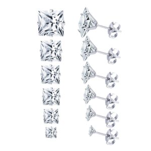 luxu kisskids 6 pairs stainless steel stud earrings hypoallergenic cubic zirconia 316l earrings stainless steel cz earrings 3-8mm for women girls