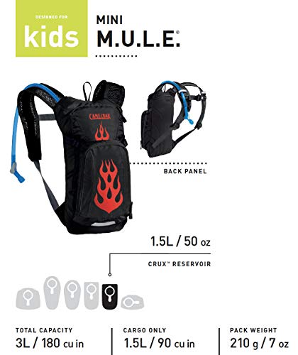 CamelBak Mini M.U.L.E. Kids Hydration Backpack for Hiking and Biking - 50oz, Black/Flames