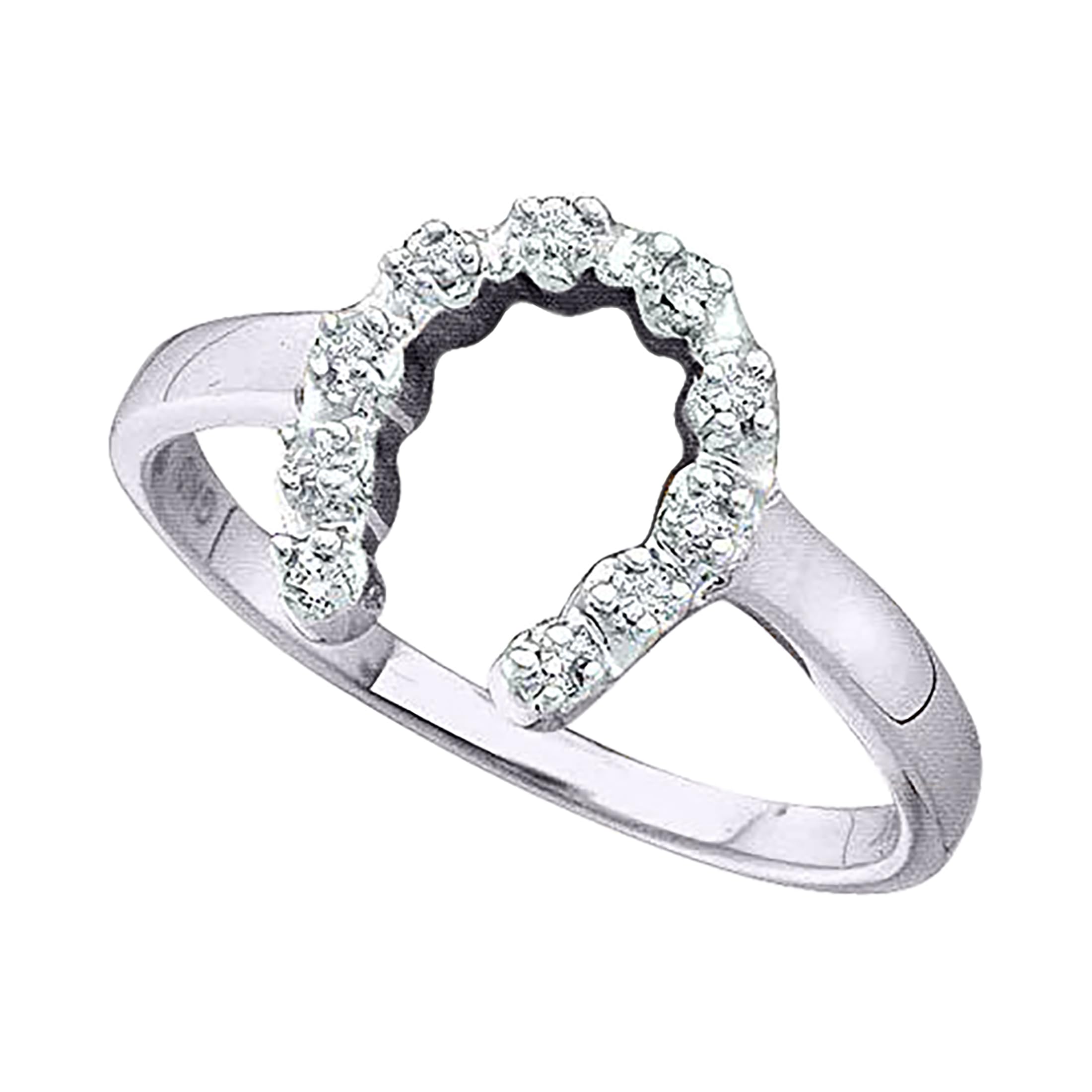 Dazzlingrock Collection 10kt White Gold Womens Round Diamond Simple Lucky Horseshoe Ring 1/20 ctw, Size 9