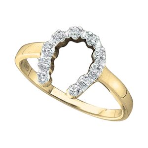 dazzlingrock collection 10kt yellow gold womens round diamond two-tone simple lucky horseshoe ring 1/20 ctw, size 9.5