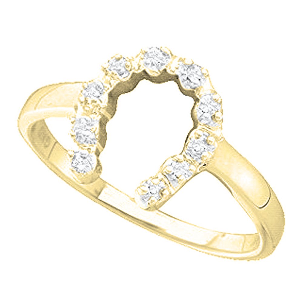 Dazzlingrock Collection 10kt Yellow Gold Womens Round Diamond Two-tone Simple Lucky Horseshoe Ring 1/20 ctw, Size 9.5