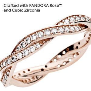 Pandora Sparkling Twisted Lines Ring - Stackable Rose Gold Ring for Women - 14k Rose Gold-Plated Rose with Cubic Zirconia - Size 9