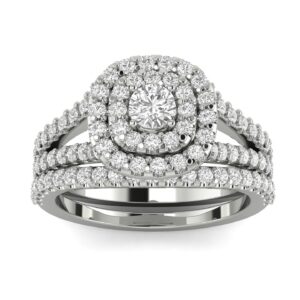 1 1/10ct Cushion Halo Diamond Engagement Wedding Ring Set 10K White Gold