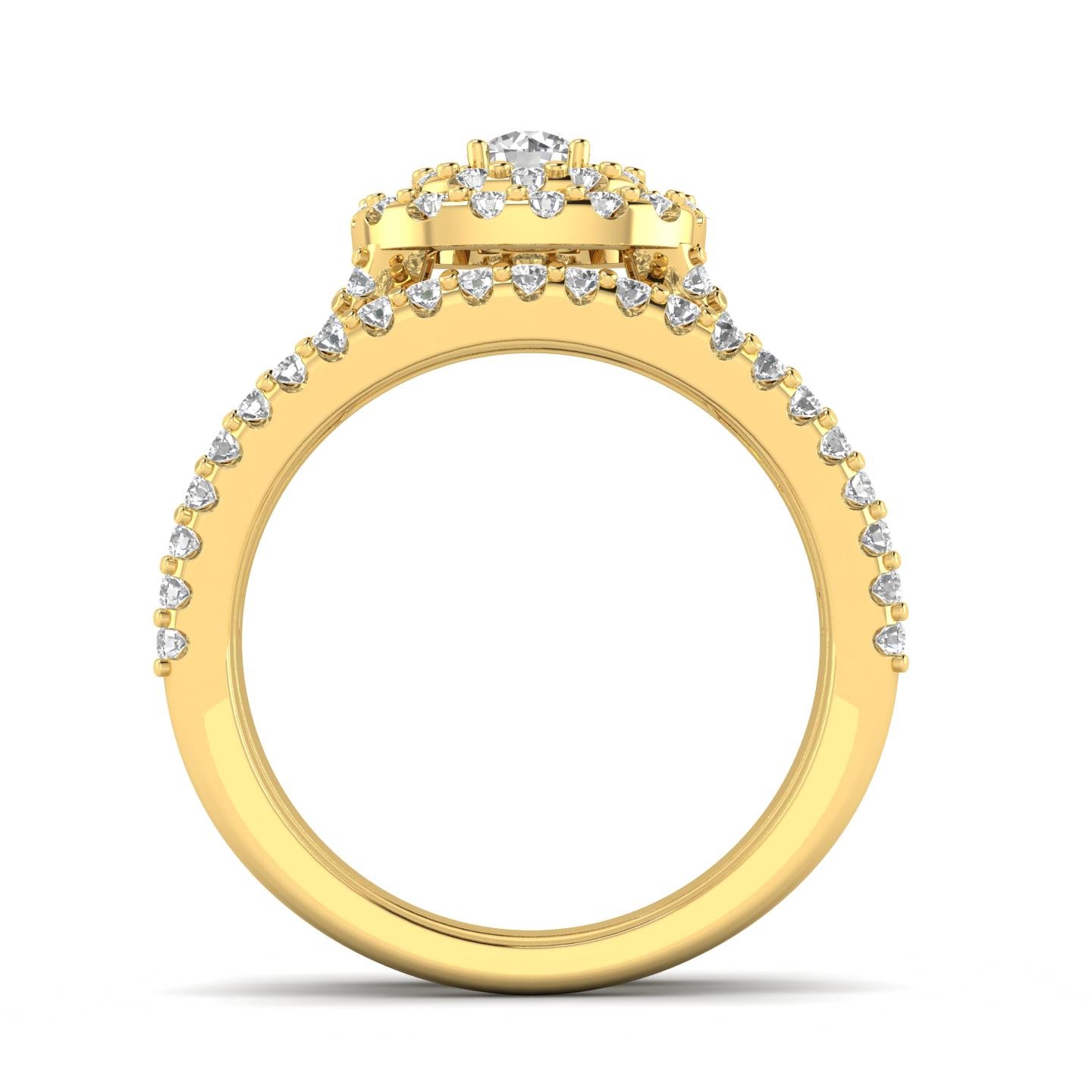 1 1/10ct Cushion Halo Diamond Engagement Wedding Ring Set 10K yellow gold