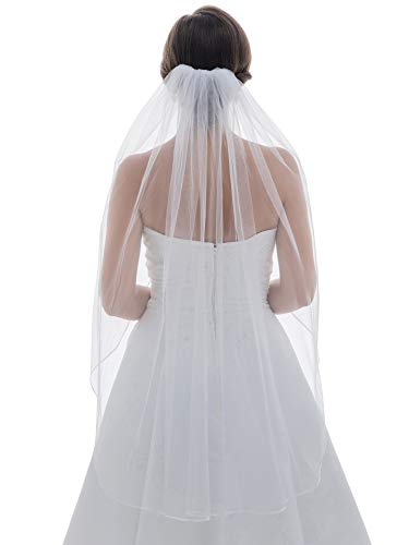 SAMKY 1T 1 Tier 1/8" Ribbon Edge Wedding Veil - Light Ivory Fingertip Length 36" V538