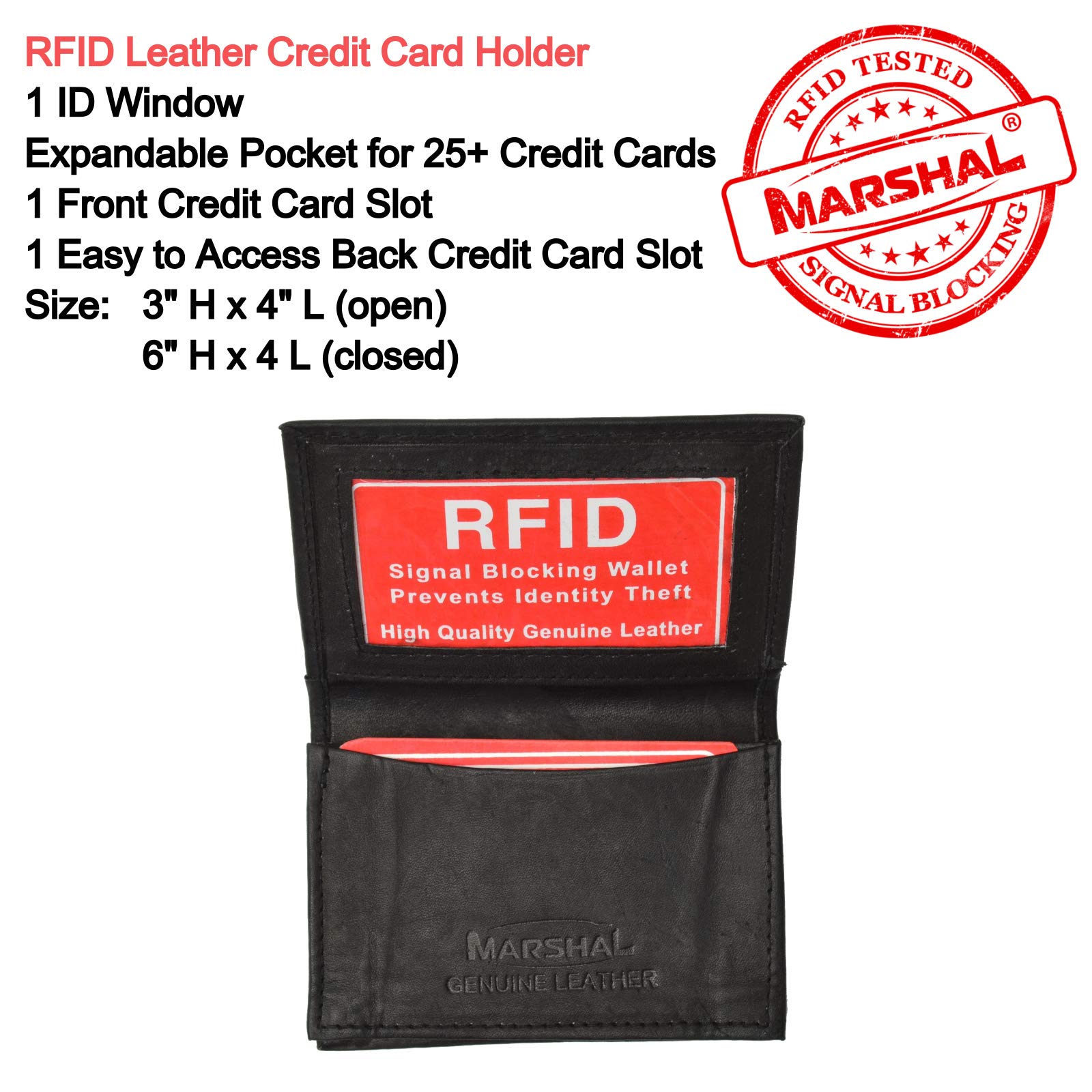 Marshal® RFID Blocking Mens Leather Expandable Business Card Case Wallet