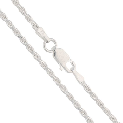 2mm Sterling Silver 32" Diamond-Cut Rope Chain Necklace(Lengths 14",16",18",20",22",24",26",28",30",32",34",36")