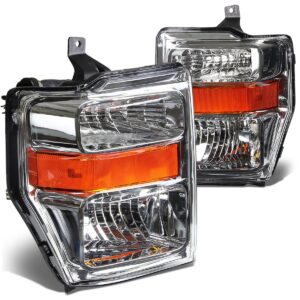 dna motoring hl-oh-fsuper08-ch-am chrome amber headlights replacement compatible with 08-10 f-250 / f-350 / f-450 / f-550 super duty