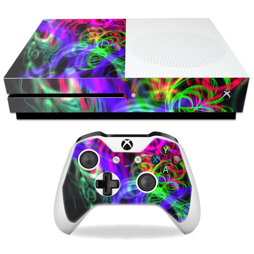 MightySkins Skin Compatible with Microsoft Xbox One S - Neon Splatter | Protective, Durable, and Unique Vinyl Decal wrap Cover | Easy to Apply, Remove, and Change Styles | Made in The USA