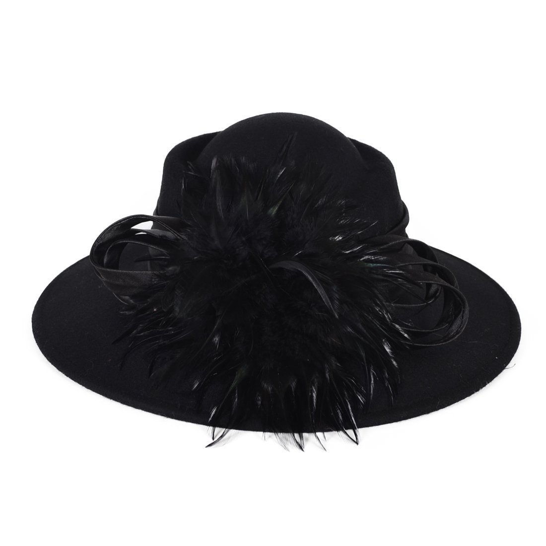 VECRY Ladies 100% Wool Felt Feather Cocktail British Formal Party Hat (Black)