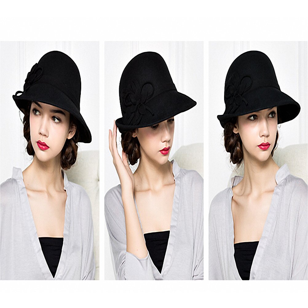 Maitose® Women's Wool Felt Flowers Church Bowler Hats Black