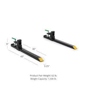 Titan Attachments Light-Duty 43" Clamp-On Pallet Forks, 30" x 3" Fork Length, Rated 1,500 LB, Easy to Install on Loader or Skid Steer Bucket