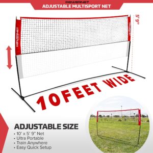 PowerNet Portable Badminton Pickleball Net, 10ft Wide, 3ft to 5ft Adjustable Height, Recreational Use, Driveway, Indoor, Outdoor, Beach, Street, Backyard, Ultra Portable