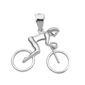 Female Cyclist Sports Charm Pendant in 925 Sterling Silver