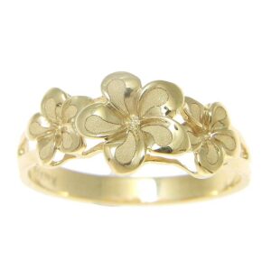 Arthur's Jewelry 14K solid yellow gold 6.5mm-8mm-6.5mm Hawaiian plumeria flower ring