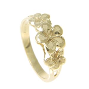 Arthur's Jewelry 14K solid yellow gold 6.5mm-8mm-6.5mm Hawaiian plumeria flower ring