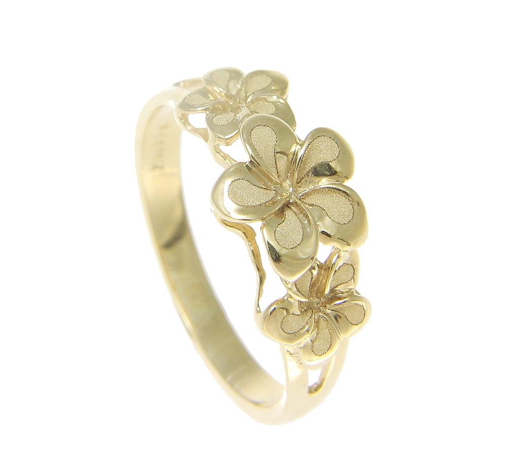 Arthur's Jewelry 14K solid yellow gold 6.5mm-8mm-6.5mm Hawaiian plumeria flower ring