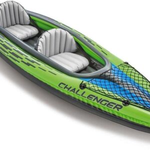 INTEX Challenger Inflatable Kayak Series: Includes Deluxe 86in Kayak Paddles and High-Output Pump – SuperStrong PVC – Adjustable Seat with Backrest – Removable Skeg – Cargo Storage Net