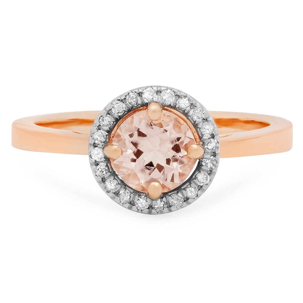 Dazzlingrock Collection 14K Round Morganite & White Diamond Ladies Halo Style Bridal Engagement Ring, Rose Gold, Size 7